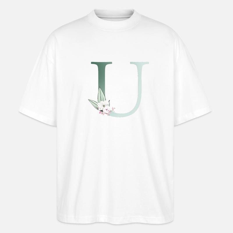 U Monogram, Floral, Personalizable - Stanley/Stella Oversized Unisex Organic T-shirt Blaster 2.0 - white