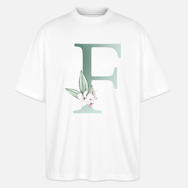 F Monogramm, Floral, personalisierbar - Stanley/Stella Oversized Unisex Bio T-Shirt Blaster 2.0 - Weiß