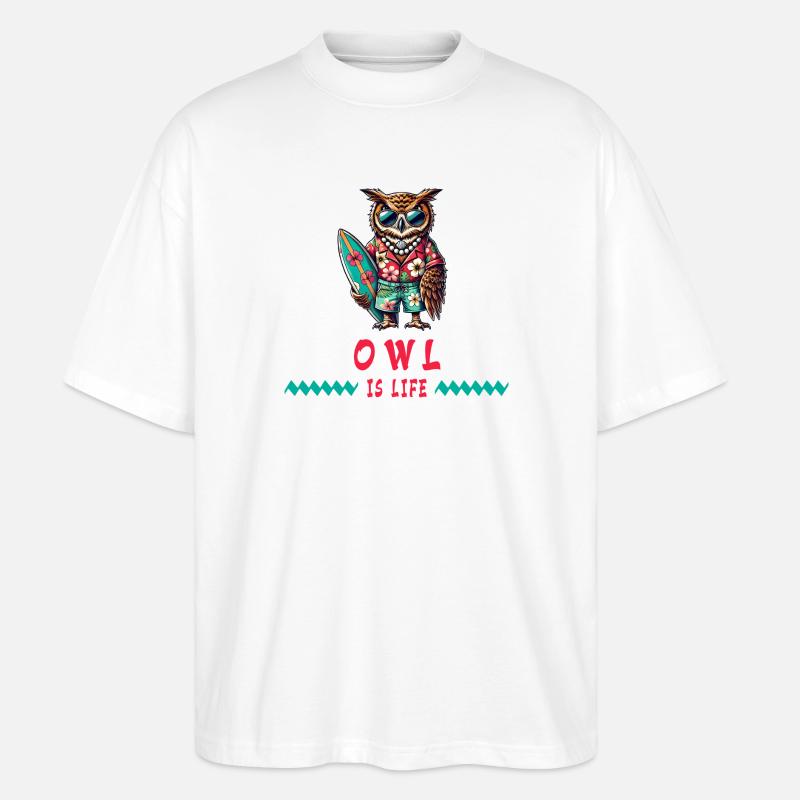 Eule ist Leben - Surfer Eule - Stanley/Stella Oversized Unisex Bio T-Shirt Blaster 2.0 - Weiß