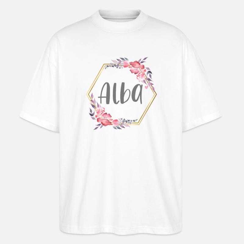 Alba Mädchen Name personalisiertes Geschenk - Stanley/Stella Oversized Unisex Bio T-Shirt Blaster 2.0 - Weiß