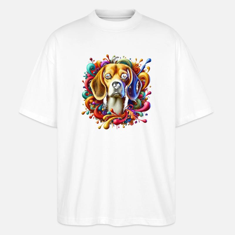 Süßer Beagle mit bunten Farbklecksen - Stanley/Stella Oversized Unisex Bio T-Shirt Blaster 2.0 - Weiß