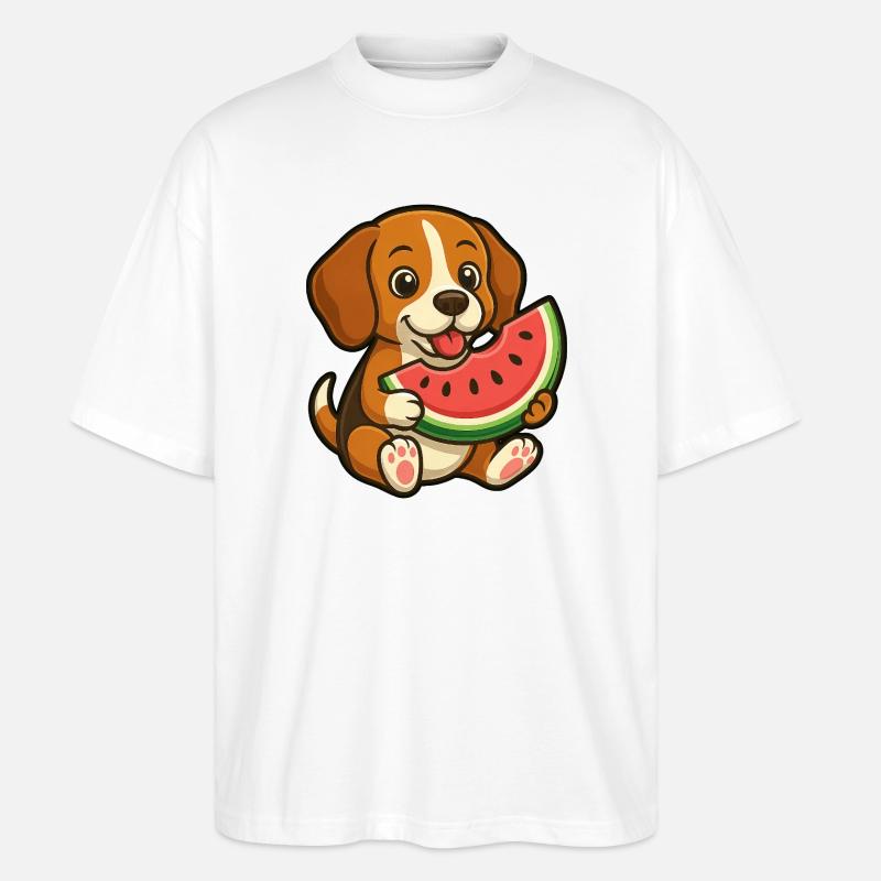 Fröhlicher Beagle Wassermelone Sommerfrucht - Stanley/Stella Oversized Unisex Bio T-Shirt Blaster 2.0 - Weiß