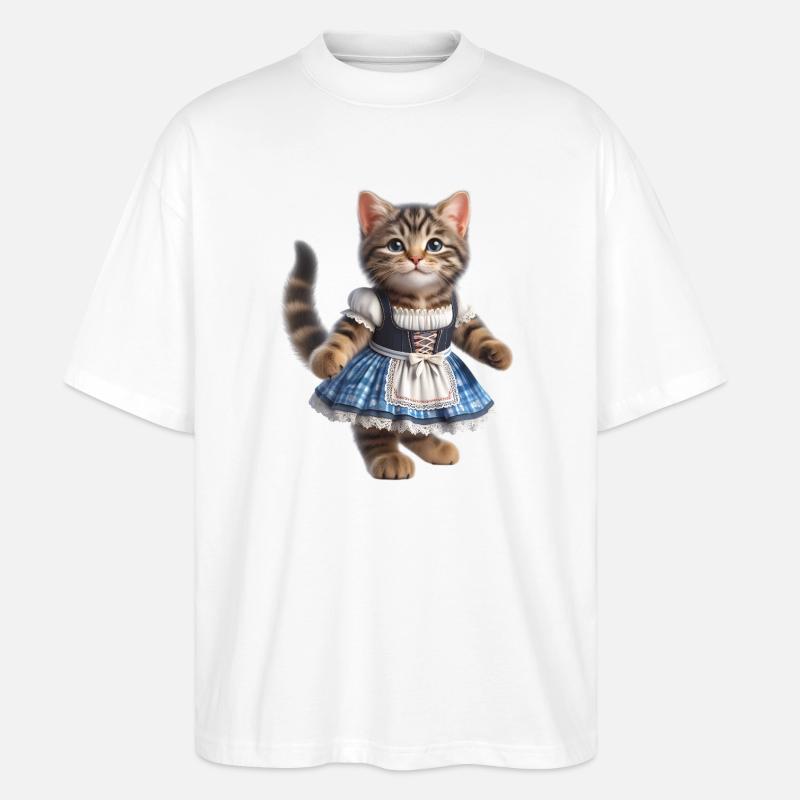 Mignon petit chat en dirndl - T-shirt bio Blaster 2.0 coupe oversize Stanley/Stella Unisexe - blanc
