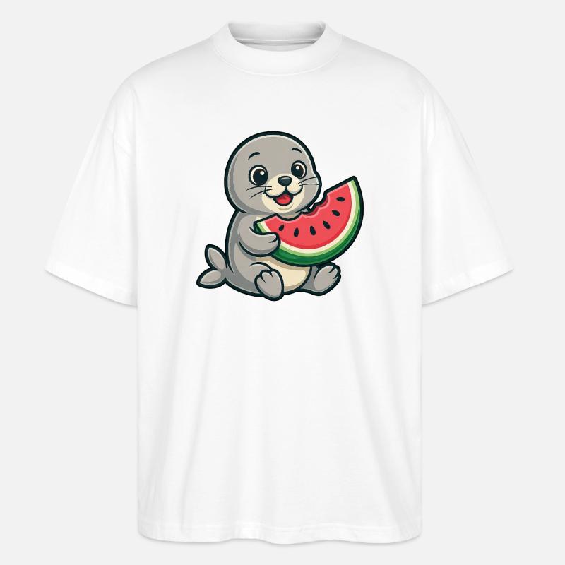 Seerobbe Melone Sommerfruchtig - Stanley/Stella Oversized Unisex Bio T-Shirt Blaster 2.0 - Weiß