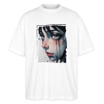 Anime Mädchen mit Tränen - Stanley/Stella Oversized Unisex Bio T-Shirt Blaster 2.0 - Weiß - Vorne - Alina (178cm) & Michal (187cm)