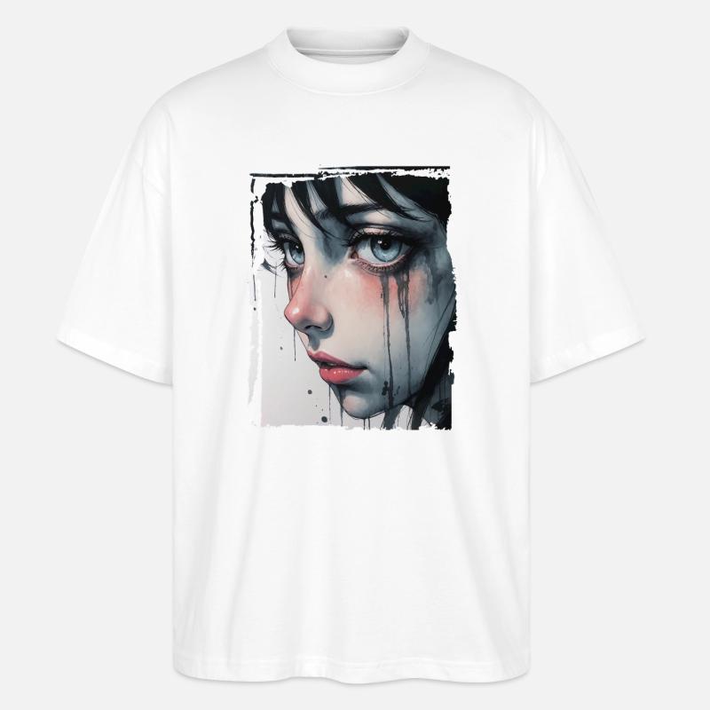 Anime Mädchen mit Tränen - Stanley/Stella Oversized Unisex Bio T-Shirt Blaster 2.0 - Weiß
