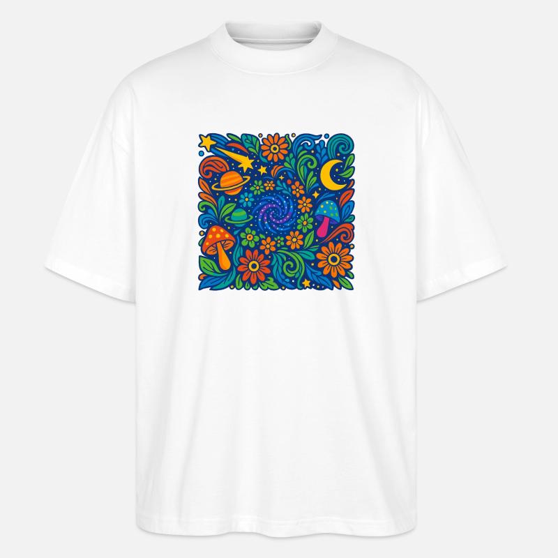 Kosmische Blütenreise - Stanley/Stella Oversized Unisex Bio T-Shirt Blaster 2.0 - Weiß