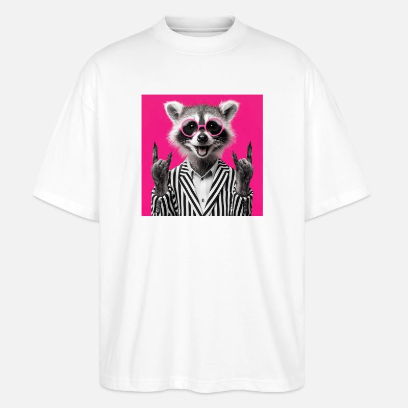 Waschbär mit Doppel Rock Handgeste - Stanley/Stella Oversized Unisex Bio T-Shirt Blaster 2.0 - Weiß