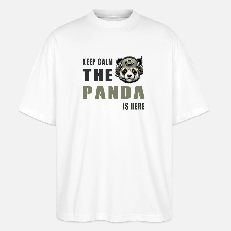 Panda tactique – Restez calme - T-shirt bio Blaster 2.0 coupe oversize Stanley/Stella Unisexe - blanc