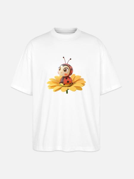 Cute ladybug on a flower - Stanley/Stella Oversized Unisex Organic T-shirt Blaster 2.0 - white