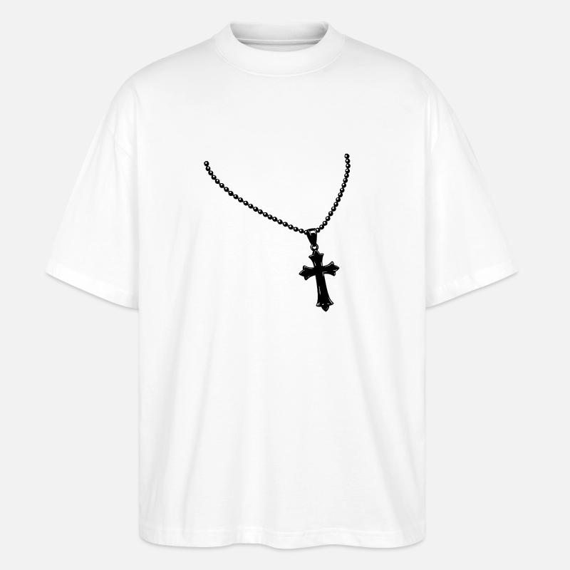 Kette mit Kreuz - Stanley/Stella Oversized Unisex Bio T-Shirt Blaster 2.0 - Weiß
