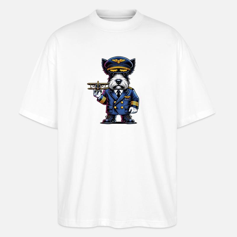 Scottish Terrier Pilot - Stanley/Stella Oversized Unisex Bio T-Shirt Blaster 2.0 - Weiß