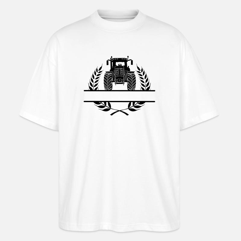 Traktor-Frontansicht im Lorbeerkranz - Stanley/Stella Oversized Unisex Bio T-Shirt Blaster 2.0 - Weiß