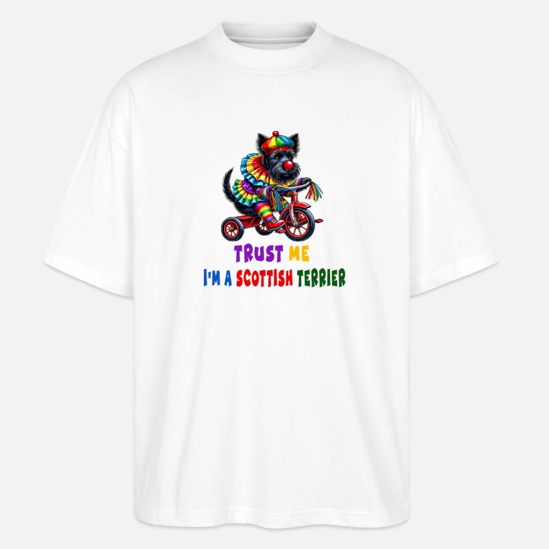 Clown Terrier auf Dreirad - Stanley/Stella Oversized Unisex Bio T-Shirt Blaster 2.0 - Weiß