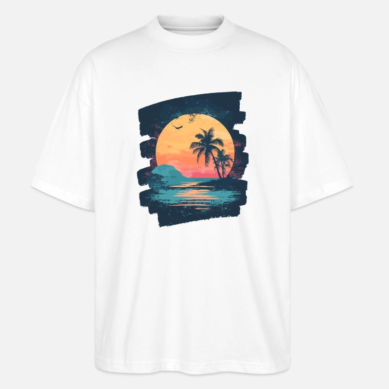 Beach Palm Trees Sunset Summer - Stanley/Stella Oversized Unisex Organic T-shirt Blaster 2.0 - white