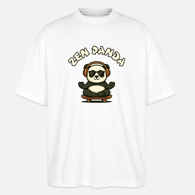 Zen Panda mit Skateboard und Kopfhörern - Stanley/Stella Oversized Unisex Bio T-Shirt Blaster 2.0 - Weiß