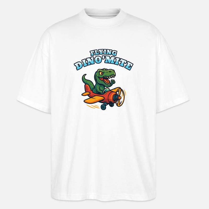 Fliegendes Dino'Mite-Flugzeug - Stanley/Stella Oversized Unisex Bio T-Shirt Blaster 2.0 - Weiß