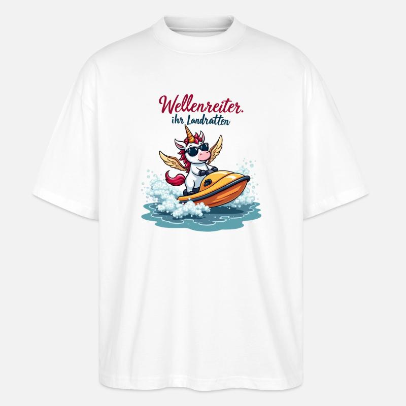Wellenreiter-Einhorn - Stanley/Stella Oversized Unisex Bio T-Shirt Blaster 2.0 - Weiß