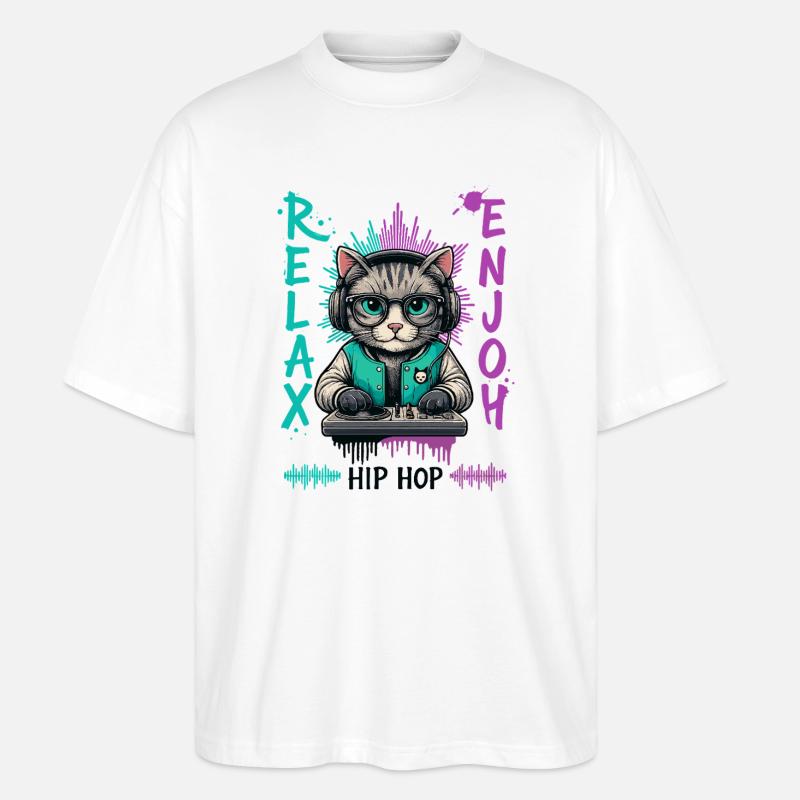 KatzenDJ Hip-Hop Splash - Stanley/Stella Oversized Unisex Bio T-Shirt Blaster 2.0 - Weiß