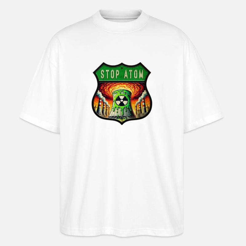Stop Atom Wappen Design - Stanley/Stella Oversized Unisex Bio T-Shirt Blaster 2.0 - Weiß