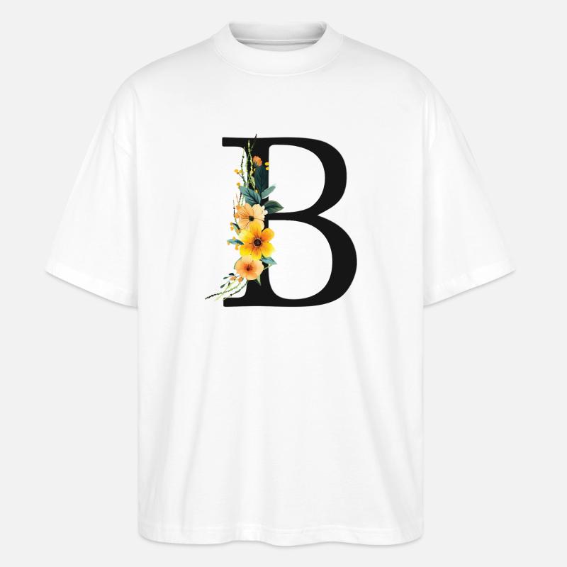 B Monogramm, Floral, personalisierbar - Stanley/Stella Oversized Unisex Bio T-Shirt Blaster 2.0 - Weiß