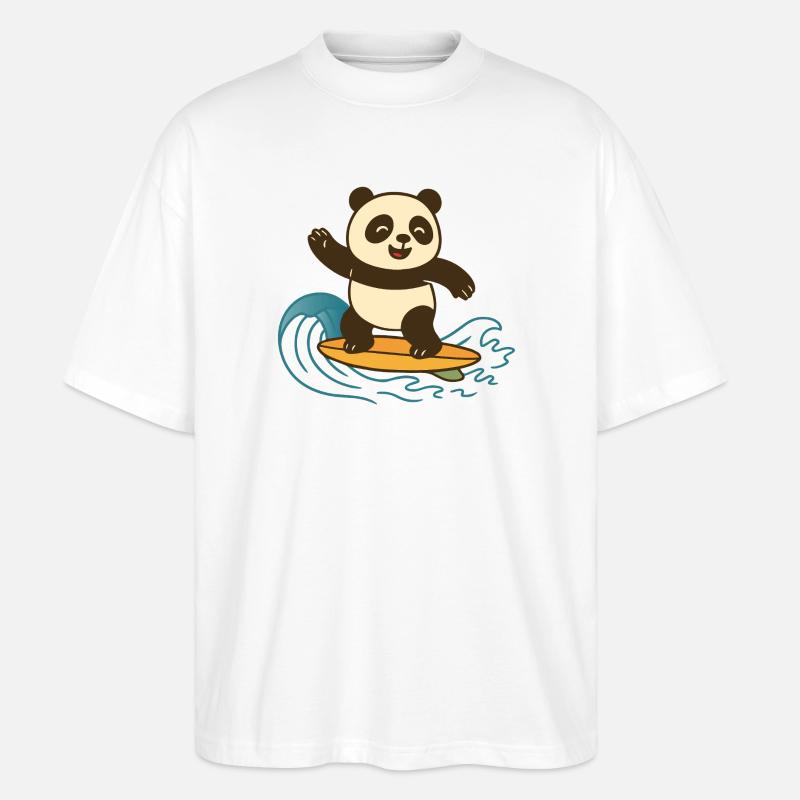 Panda Surf heureux - Illustration d’été - T-shirt bio Blaster 2.0 coupe oversize Stanley/Stella Unisexe - blanc