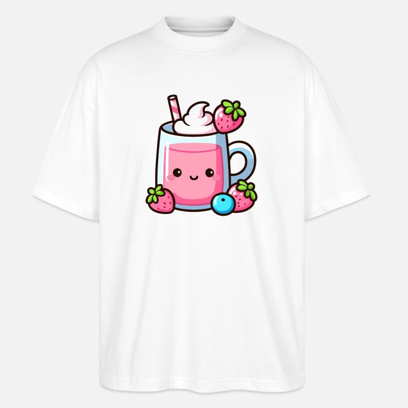 Kawaii Erdbeermilch Becher Design - Stanley/Stella Oversized Unisex Bio T-Shirt Blaster 2.0 - Weiß