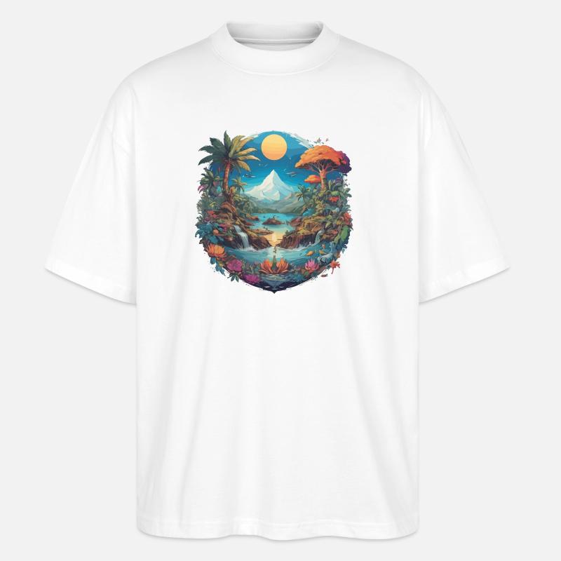 Mystische Berg- und Flusslandschaft - Stanley/Stella Oversized Unisex Bio T-Shirt Blaster 2.0 - Weiß