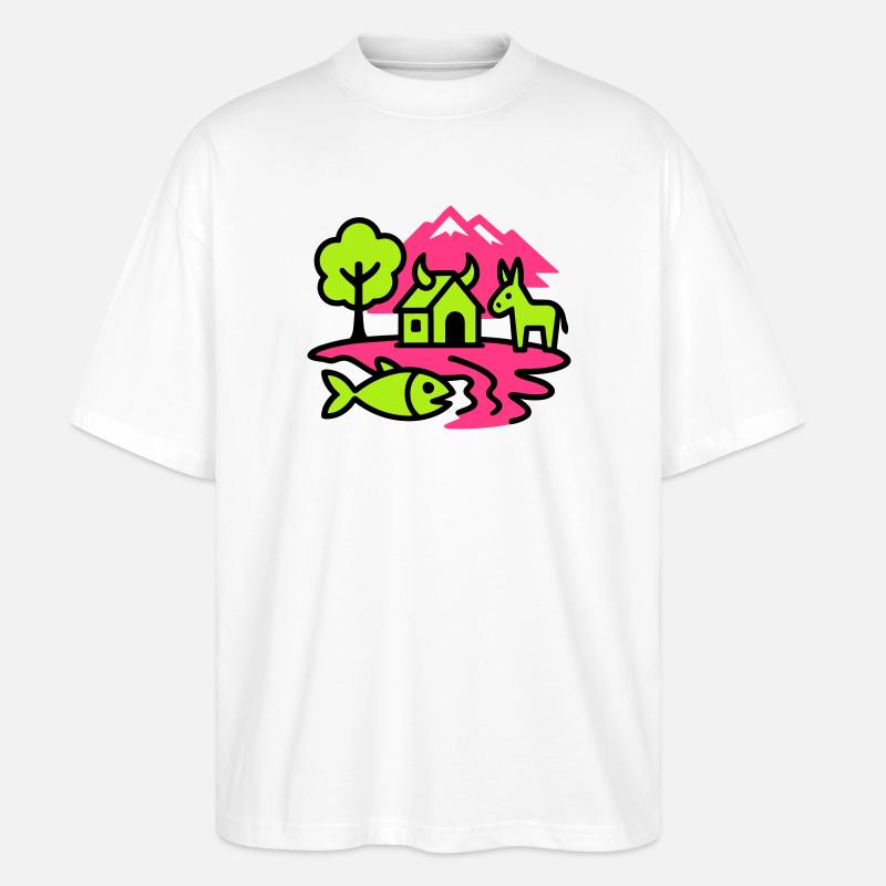 Naive Pop-Art Landschaft - Stanley/Stella Oversized Unisex Bio T-Shirt Blaster 2.0 - Weiß