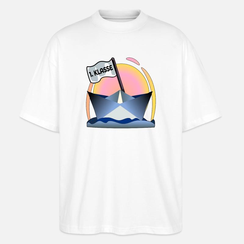Einschulung Schulanfang Papierboot - Stanley/Stella Oversized Unisex Bio T-Shirt Blaster 2.0 - Weiß