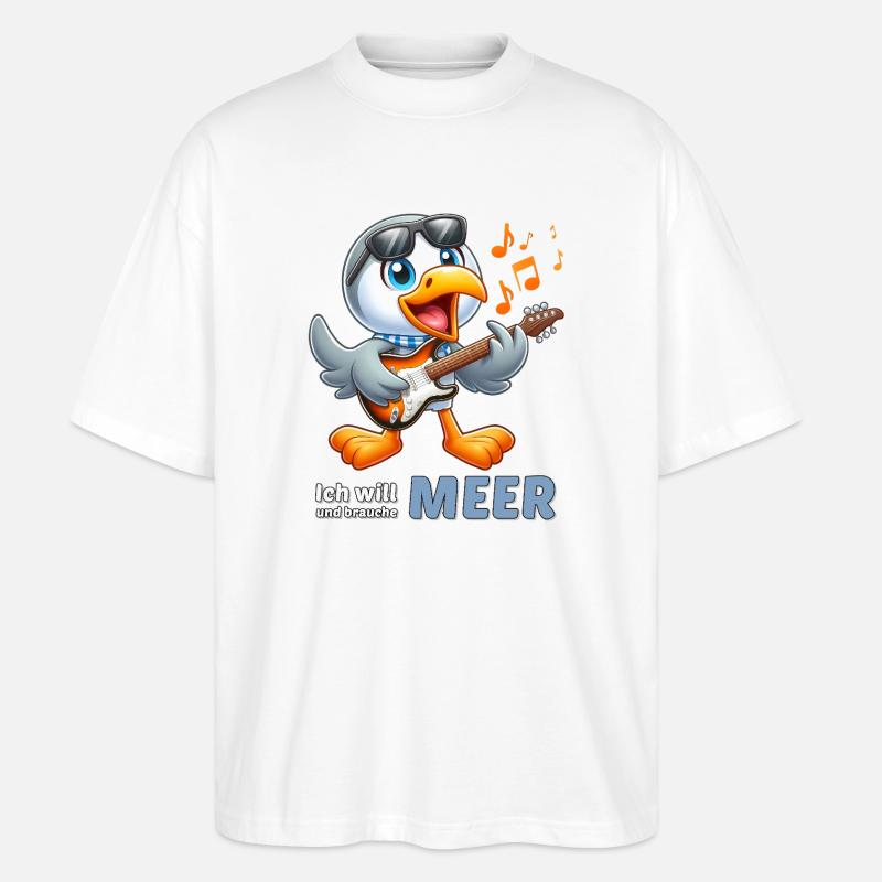 Fröhlicher Seevogel mit Gitarre - Stanley/Stella Oversized Unisex Bio T-Shirt Blaster 2.0 - Weiß