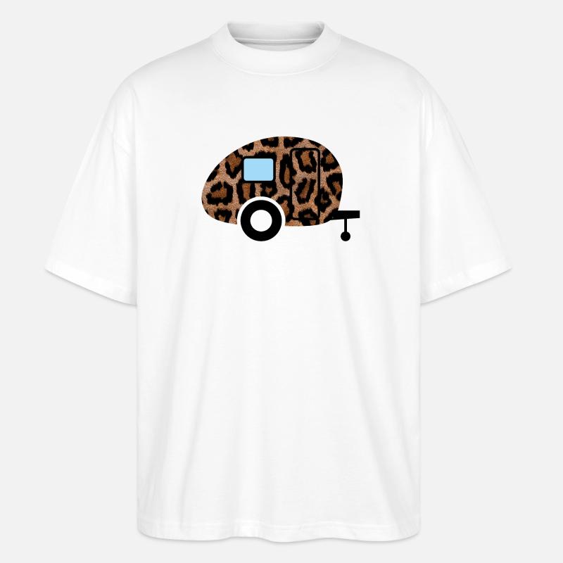 Wohnwagen Leopard Caravan Tierliebe Camping Retro - Stanley/Stella Oversized Unisex Bio T-Shirt Blaster 2.0 - Weiß