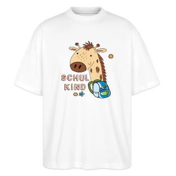 Niedlicher Giraffen-Schulanfang-Design - Stanley/Stella Oversized Unisex Bio T-Shirt Blaster 2.0 - Weiß - Vorne - Alina (178cm) & Michal (187cm)