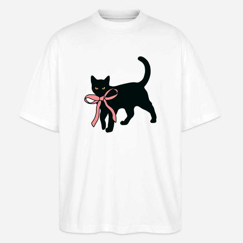Schwarze Katze mit Fliege - Stanley/Stella Oversized Unisex Bio T-Shirt Blaster 2.0 - Weiß