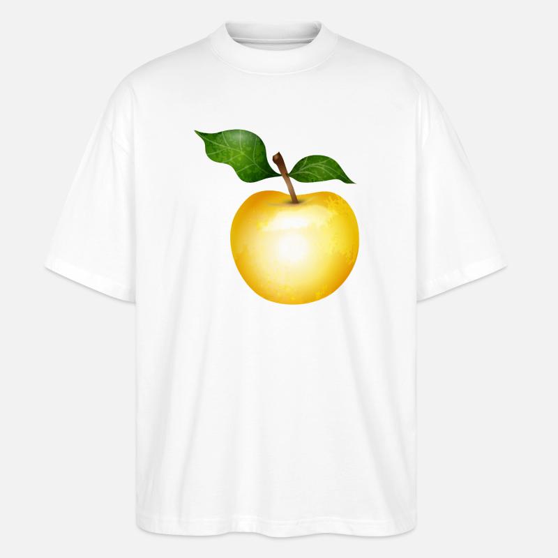Pomme dorée avec illustration de feuilles vertes - T-shirt bio Blaster 2.0 coupe oversize Stanley/Stella Unisexe - blanc