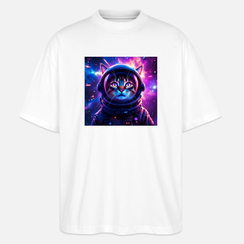 Chat de l’espace - T-shirt bio Blaster 2.0 coupe oversize Stanley/Stella Unisexe - blanc