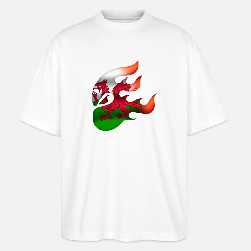 Flagge von Wales - Walisisch - Ninja - Stanley/Stella Oversized Unisex Bio T-Shirt Blaster 2.0 - Weiß