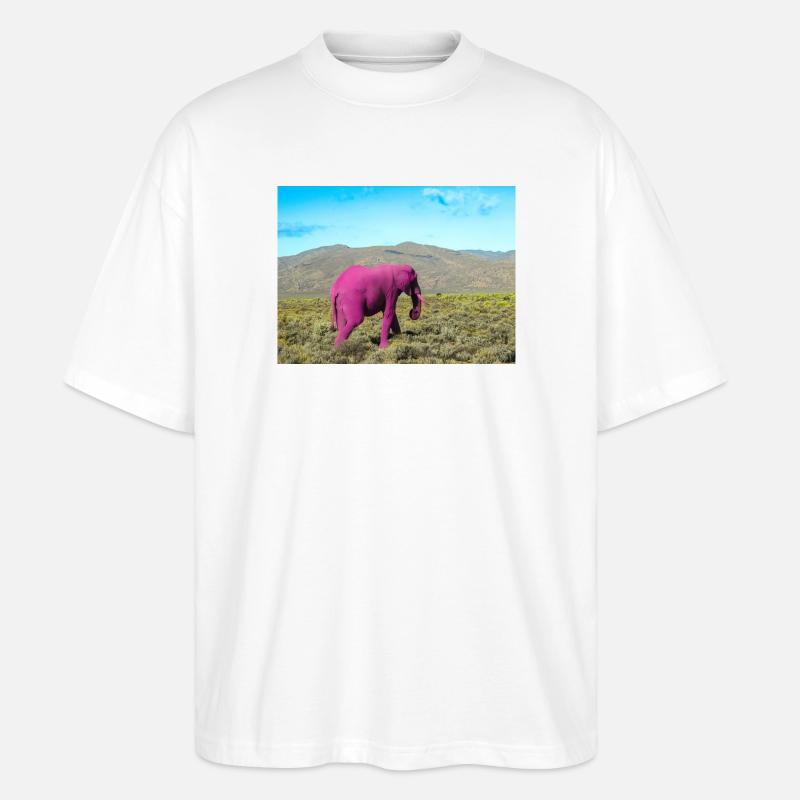 Éléphant rose dans la savane déserte - T-shirt bio Blaster 2.0 coupe oversize Stanley/Stella Unisexe - blanc