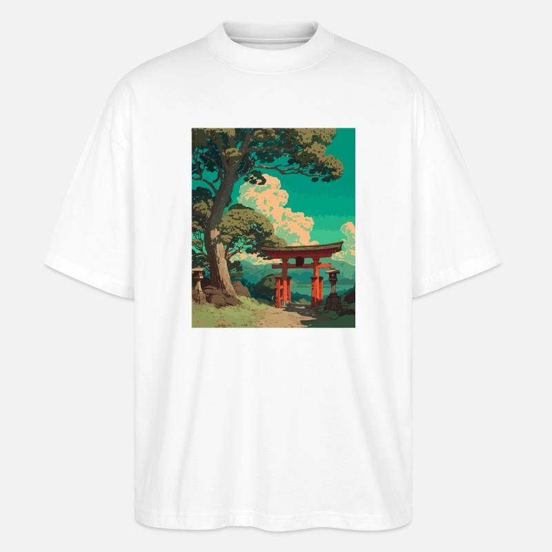 Ruhige japanische Torii-Tor-Landschaft - Stanley/Stella Oversized Unisex Bio T-Shirt Blaster 2.0 - Weiß