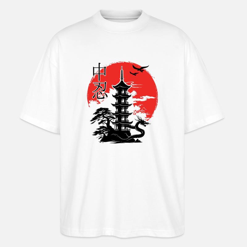 Pagode japonaise Coucher de soleil - T-shirt bio Blaster 2.0 coupe oversize Stanley/Stella Unisexe - blanc