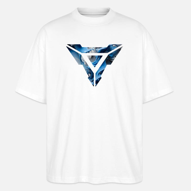 Abstract Blue Fluid Triangular Design - Stanley/Stella Oversized Unisex Organic T-shirt Blaster 2.0 - white