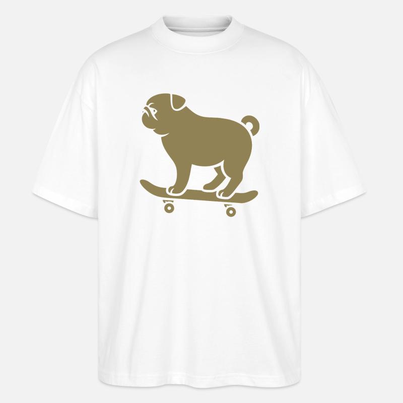 Minimalistischer Mops Skateboarder Katze  - Stanley/Stella Oversized Unisex Bio T-Shirt Blaster 2.0 - Weiß
