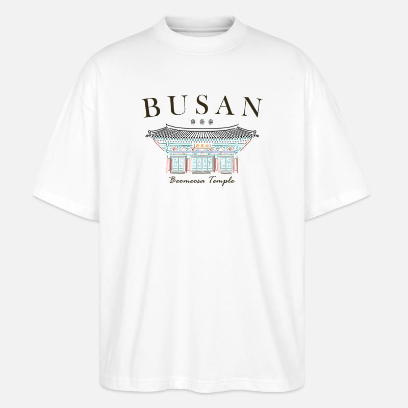 Busan, Südkorea, Tempel handgezeichnet - Stanley/Stella Oversized Unisex Bio T-Shirt Blaster 2.0 - Weiß