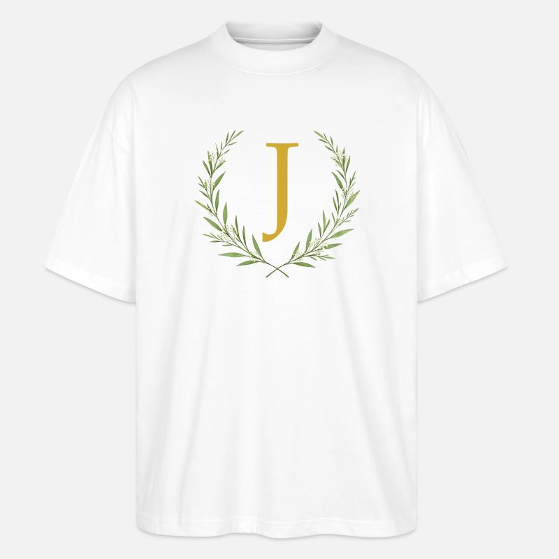 J Monogramm, Eukalyptus Kranz, personalisierbar - Stanley/Stella Oversized Unisex Bio T-Shirt Blaster 2.0 - Weiß