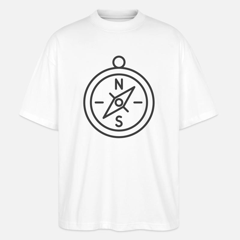Minimalistisches Kompass-Navigationsdesign - Stanley/Stella Oversized Unisex Bio T-Shirt Blaster 2.0 - Weiß