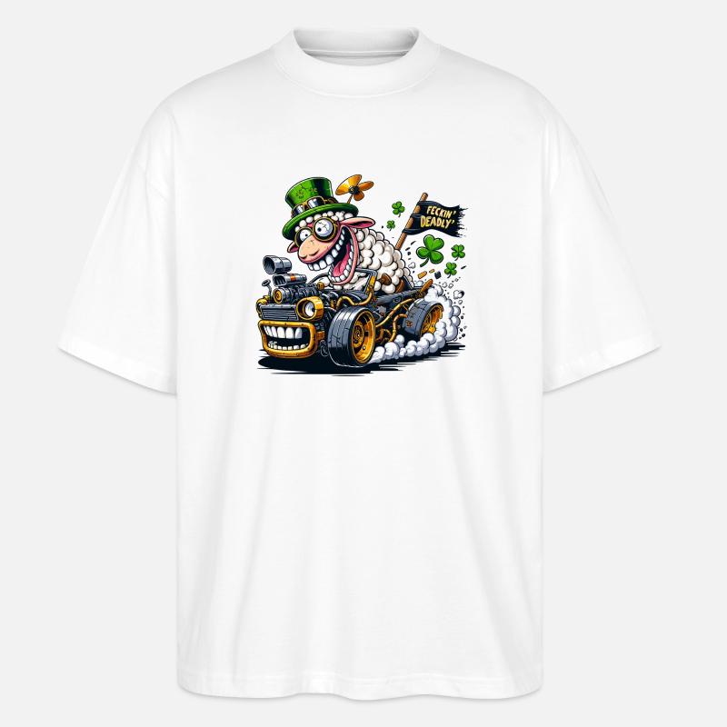 Leprechaun Schaf St. Patrick's Day Auto - Stanley/Stella Oversized Unisex Bio T-Shirt Blaster 2.0 - Weiß