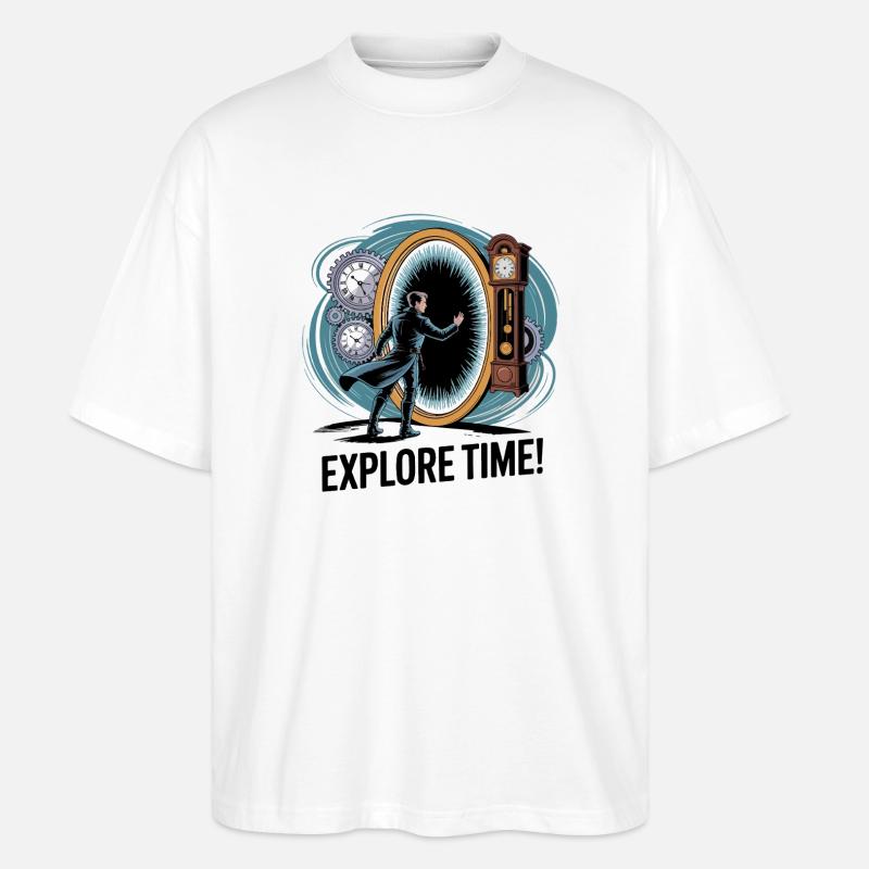 Explore Time Surreal Clock Design - Stanley/Stella Oversized Unisex Organic T-shirt Blaster 2.0 - white