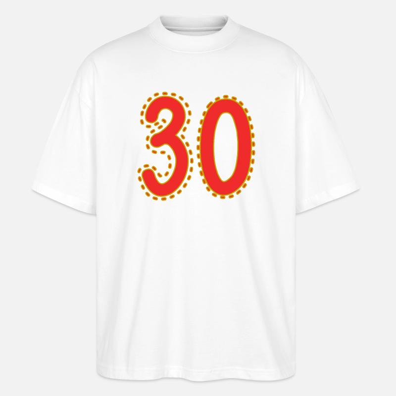 Nummer 30 auf farbigem Blattpapier - Stanley/Stella Oversized Unisex Bio T-Shirt Blaster 2.0 - Weiß