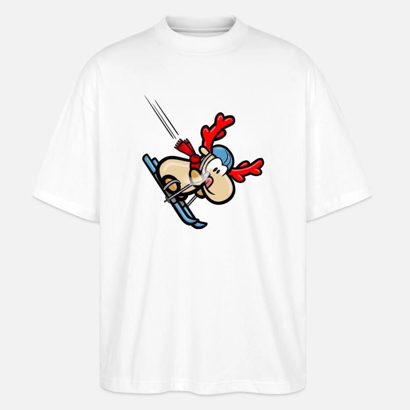 Comic-Rentier Elmondo bei der Skiabfahrt - Stanley/Stella Oversized Unisex Bio T-Shirt Blaster 2.0 - Weiß