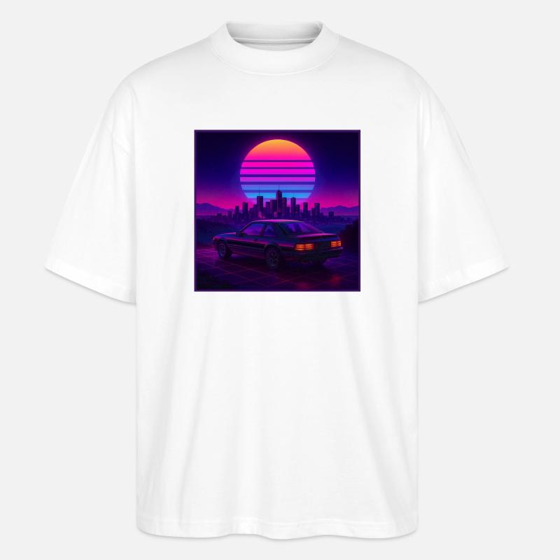 Neon Outrun Sunset Auto – Retro Synthwave - Stanley/Stella Oversized Unisex Bio T-Shirt Blaster 2.0 - Weiß